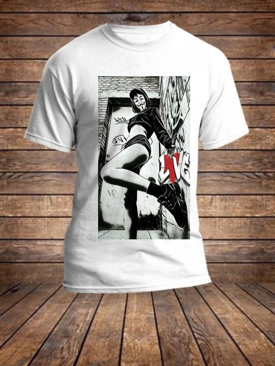 Gildan Other - Gildan White Short-Sleeve Tee with Black-and-White Urban Graphic and Red Accent